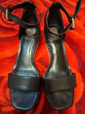 Vince Camuto Black Leather Ankle-Strap Sandals